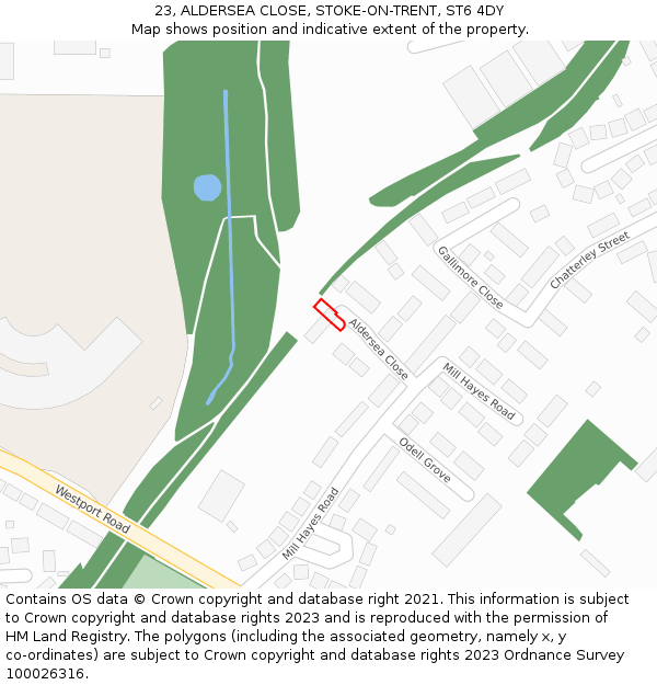 23, ALDERSEA CLOSE, STOKE-ON-TRENT, ST6 4DY: Location map and indicative extent of plot