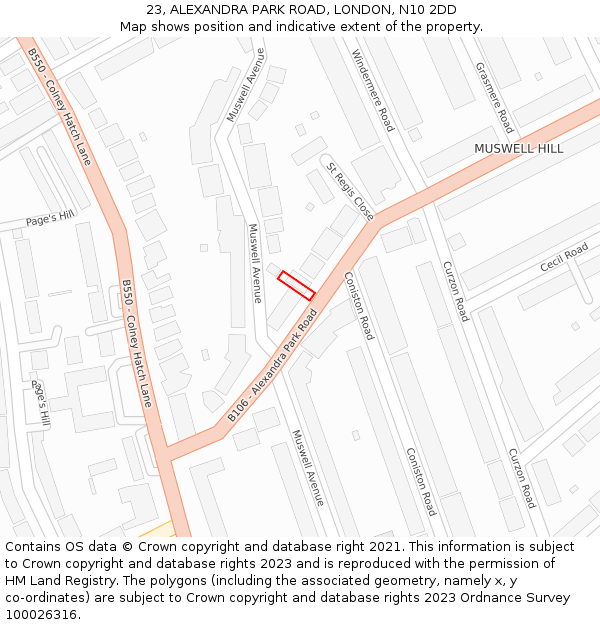 23, ALEXANDRA PARK ROAD, LONDON, N10 2DD: Location map and indicative extent of plot