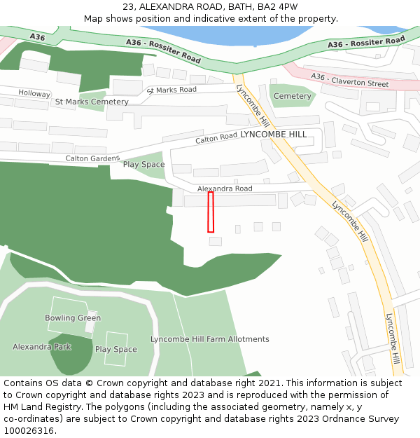 23, ALEXANDRA ROAD, BATH, BA2 4PW: Location map and indicative extent of plot