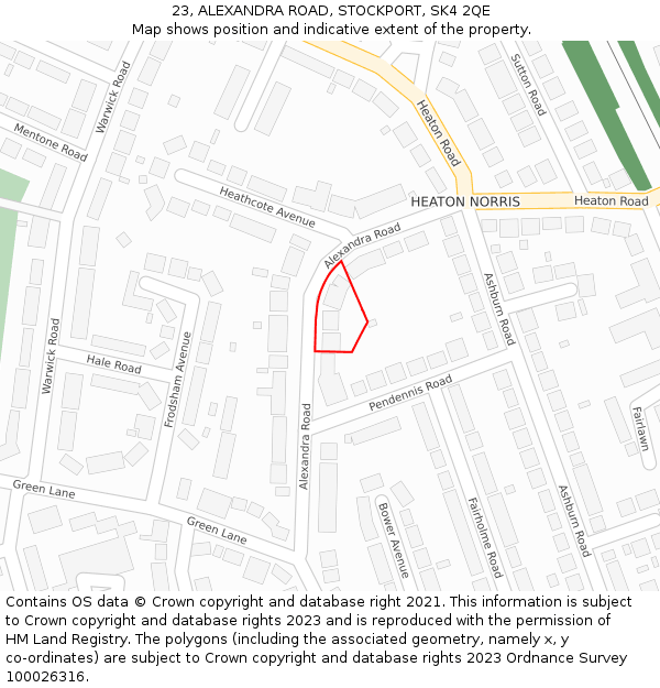 23, ALEXANDRA ROAD, STOCKPORT, SK4 2QE: Location map and indicative extent of plot