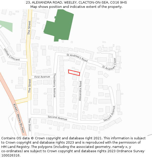 23, ALEXANDRA ROAD, WEELEY, CLACTON-ON-SEA, CO16 9HS: Location map and indicative extent of plot