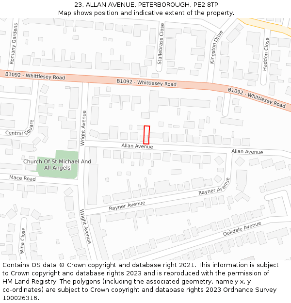 23, ALLAN AVENUE, PETERBOROUGH, PE2 8TP: Location map and indicative extent of plot