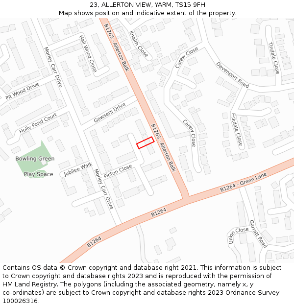 23, ALLERTON VIEW, YARM, TS15 9FH: Location map and indicative extent of plot