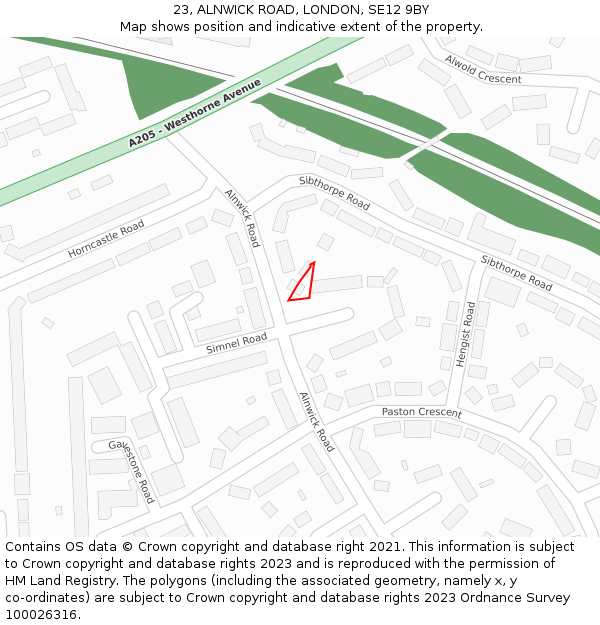 23, ALNWICK ROAD, LONDON, SE12 9BY: Location map and indicative extent of plot