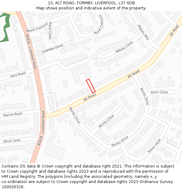 23, ALT ROAD, FORMBY, LIVERPOOL, L37 6DB: Location map and indicative extent of plot