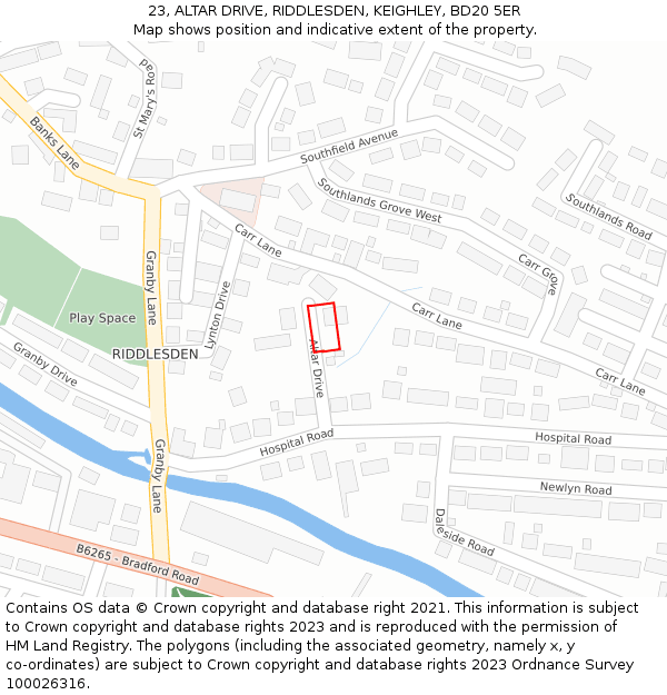 23, ALTAR DRIVE, RIDDLESDEN, KEIGHLEY, BD20 5ER: Location map and indicative extent of plot