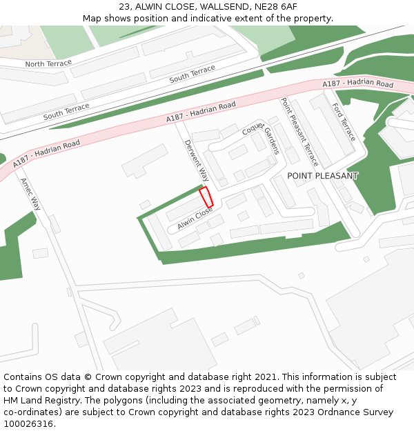 23, ALWIN CLOSE, WALLSEND, NE28 6AF: Location map and indicative extent of plot