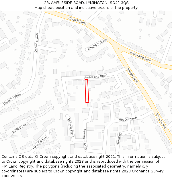 23, AMBLESIDE ROAD, LYMINGTON, SO41 3QS: Location map and indicative extent of plot