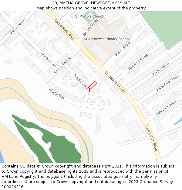 23, AMELIA GROVE, NEWPORT, NP19 0LT: Location map and indicative extent of plot