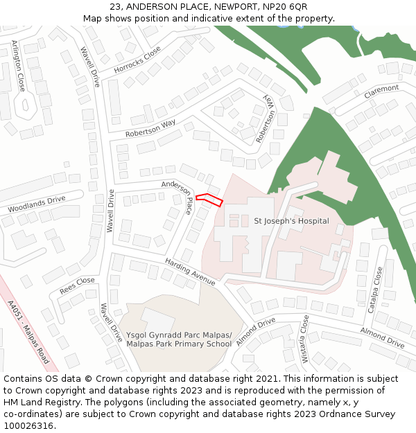 23, ANDERSON PLACE, NEWPORT, NP20 6QR: Location map and indicative extent of plot