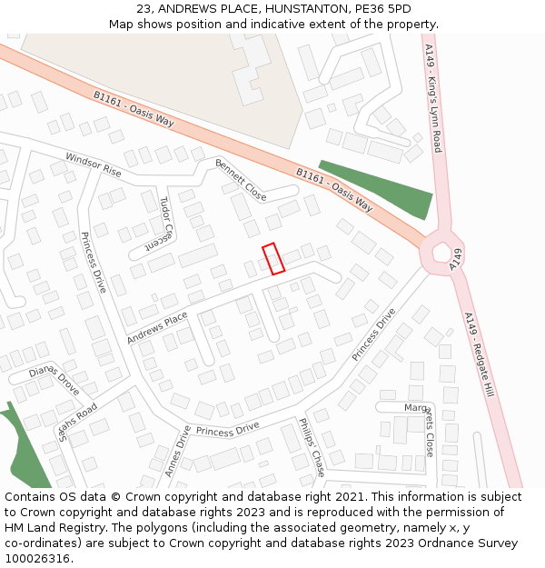 23, ANDREWS PLACE, HUNSTANTON, PE36 5PD: Location map and indicative extent of plot