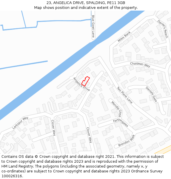 23, ANGELICA DRIVE, SPALDING, PE11 3GB: Location map and indicative extent of plot