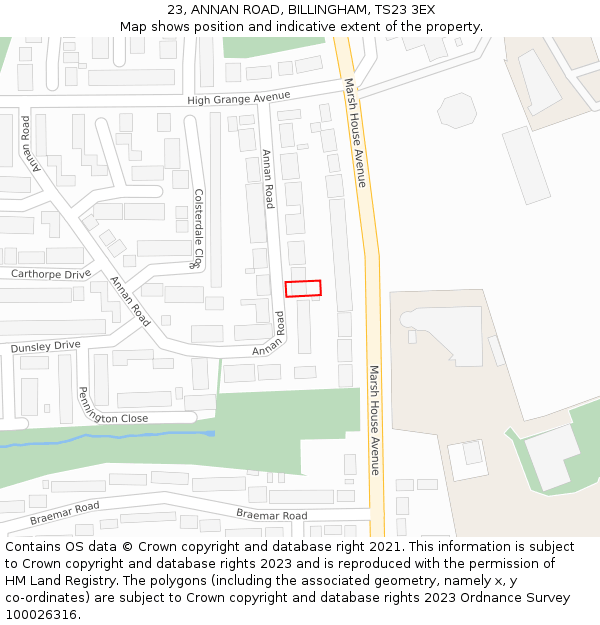 23, ANNAN ROAD, BILLINGHAM, TS23 3EX: Location map and indicative extent of plot