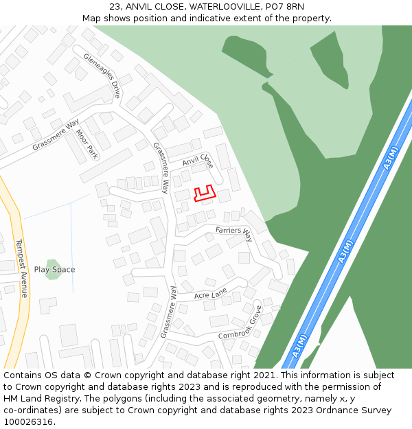 23, ANVIL CLOSE, WATERLOOVILLE, PO7 8RN: Location map and indicative extent of plot