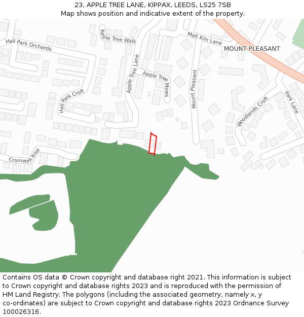 23, APPLE TREE LANE, KIPPAX, LEEDS, LS25 7SB: Location map and indicative extent of plot