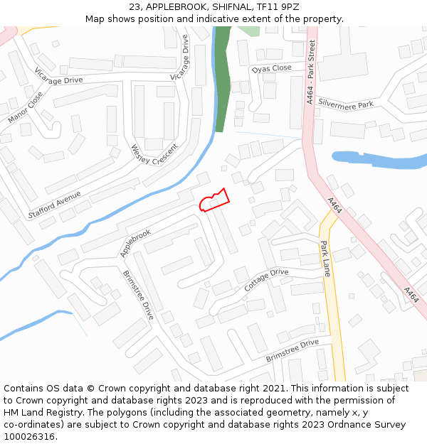 23, APPLEBROOK, SHIFNAL, TF11 9PZ: Location map and indicative extent of plot