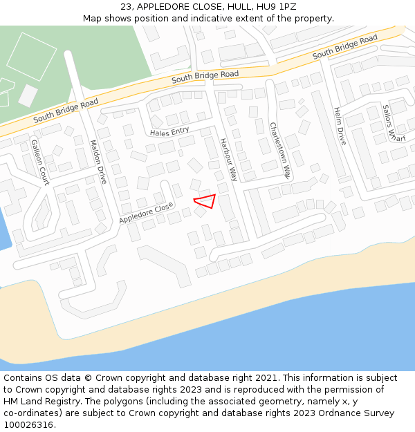 23, APPLEDORE CLOSE, HULL, HU9 1PZ: Location map and indicative extent of plot