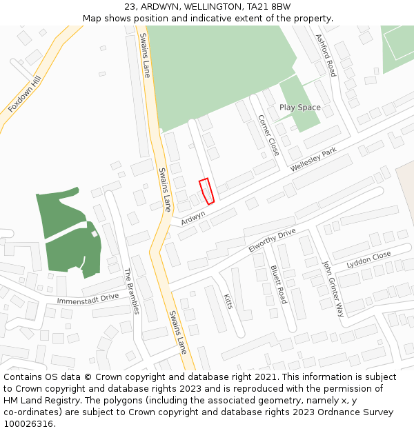 23, ARDWYN, WELLINGTON, TA21 8BW: Location map and indicative extent of plot