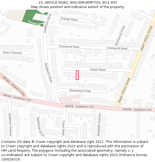 23, ARGYLE ROAD, WOLVERHAMPTON, WV2 4NY: Location map and indicative extent of plot