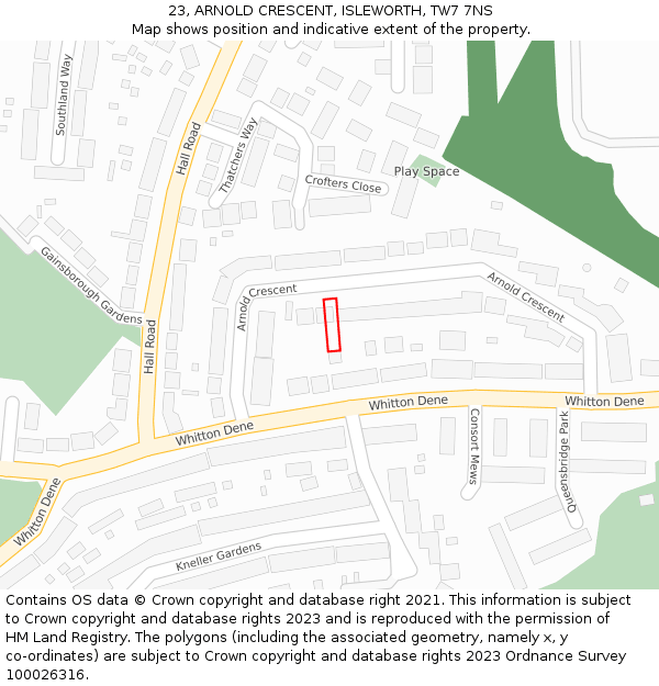 23, ARNOLD CRESCENT, ISLEWORTH, TW7 7NS: Location map and indicative extent of plot