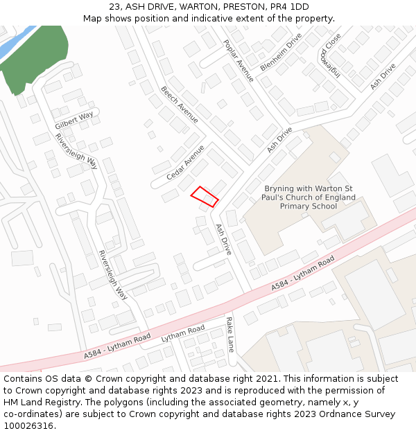 23, ASH DRIVE, WARTON, PRESTON, PR4 1DD: Location map and indicative extent of plot