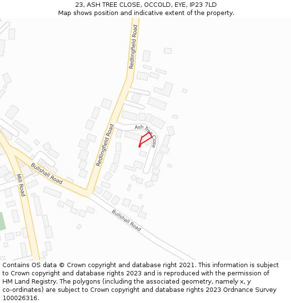 23, ASH TREE CLOSE, OCCOLD, EYE, IP23 7LD: Location map and indicative extent of plot