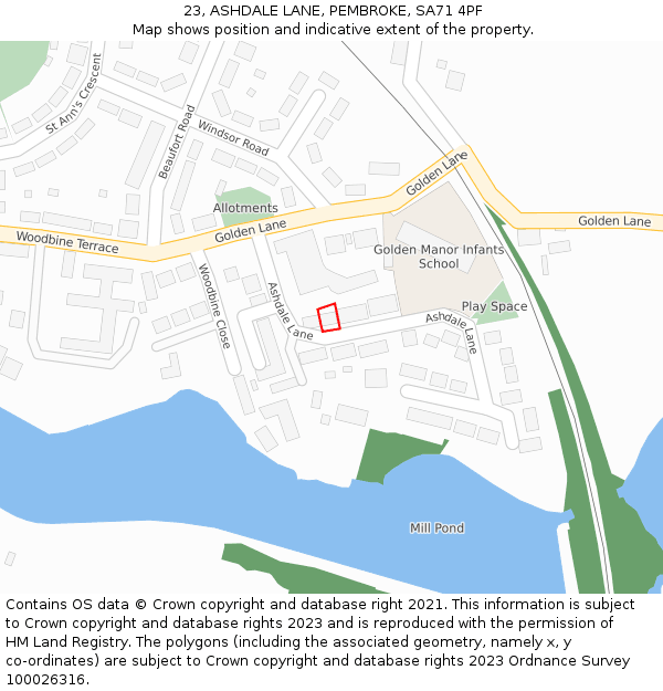 23, ASHDALE LANE, PEMBROKE, SA71 4PF: Location map and indicative extent of plot