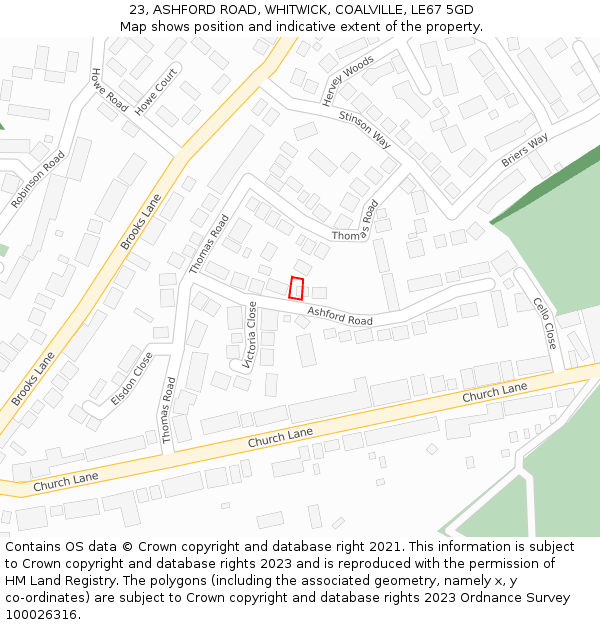 23, ASHFORD ROAD, WHITWICK, COALVILLE, LE67 5GD: Location map and indicative extent of plot