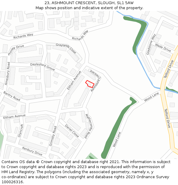 23, ASHMOUNT CRESCENT, SLOUGH, SL1 5AW: Location map and indicative extent of plot