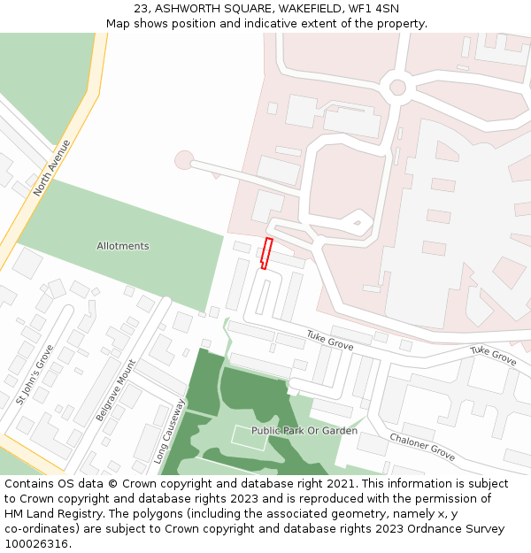 23, ASHWORTH SQUARE, WAKEFIELD, WF1 4SN: Location map and indicative extent of plot