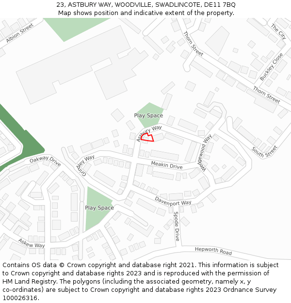 23, ASTBURY WAY, WOODVILLE, SWADLINCOTE, DE11 7BQ: Location map and indicative extent of plot