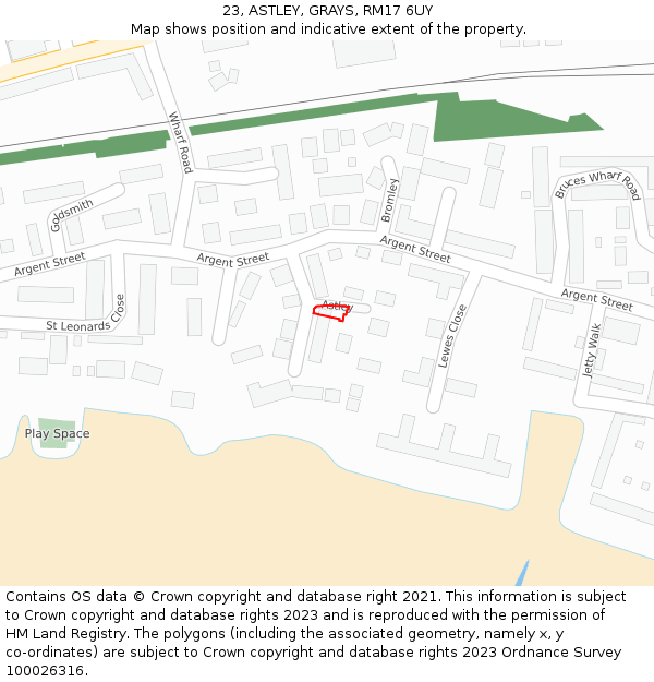 23, ASTLEY, GRAYS, RM17 6UY: Location map and indicative extent of plot