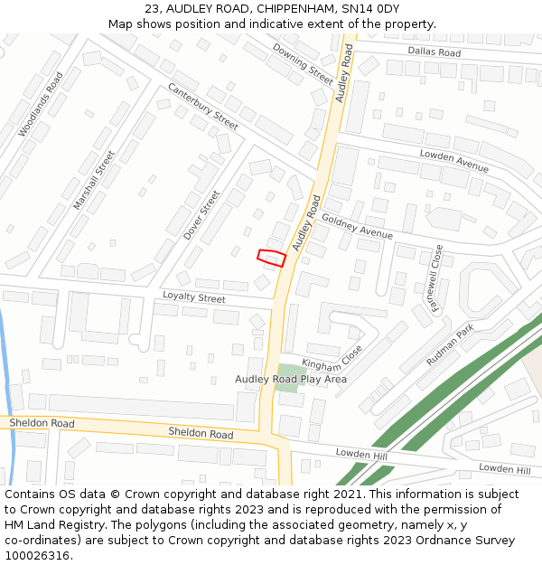 23, AUDLEY ROAD, CHIPPENHAM, SN14 0DY: Location map and indicative extent of plot