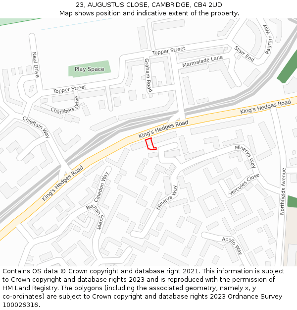 23, AUGUSTUS CLOSE, CAMBRIDGE, CB4 2UD: Location map and indicative extent of plot