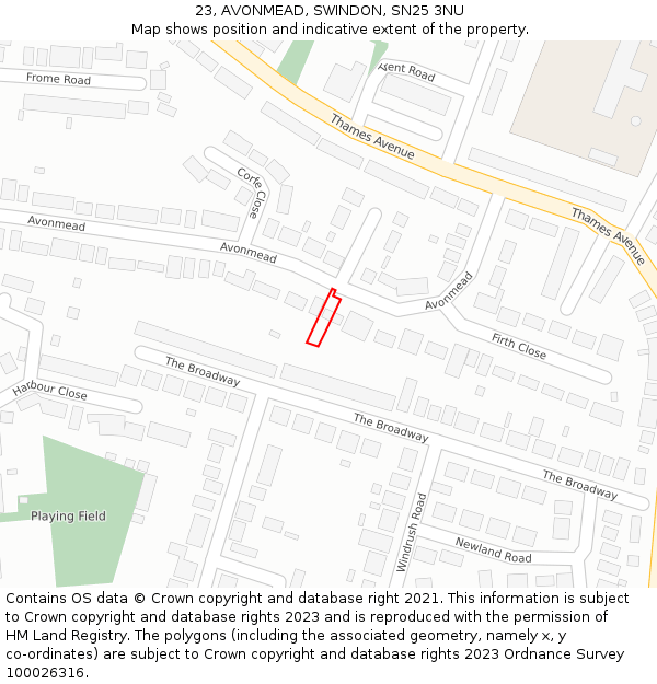 23, AVONMEAD, SWINDON, SN25 3NU: Location map and indicative extent of plot