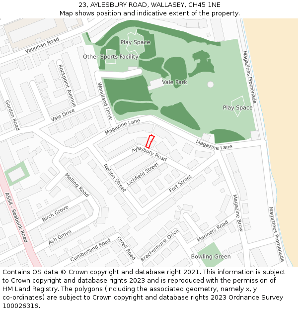 23, AYLESBURY ROAD, WALLASEY, CH45 1NE: Location map and indicative extent of plot