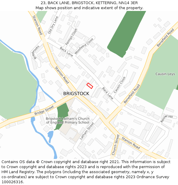 23, BACK LANE, BRIGSTOCK, KETTERING, NN14 3ER: Location map and indicative extent of plot