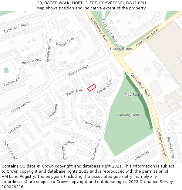 23, BADER WALK, NORTHFLEET, GRAVESEND, DA11 8PU: Location map and indicative extent of plot