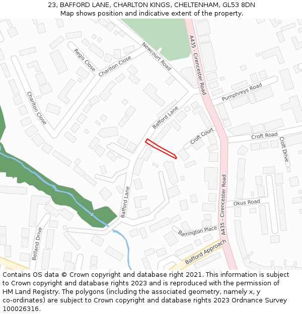 23, BAFFORD LANE, CHARLTON KINGS, CHELTENHAM, GL53 8DN: Location map and indicative extent of plot