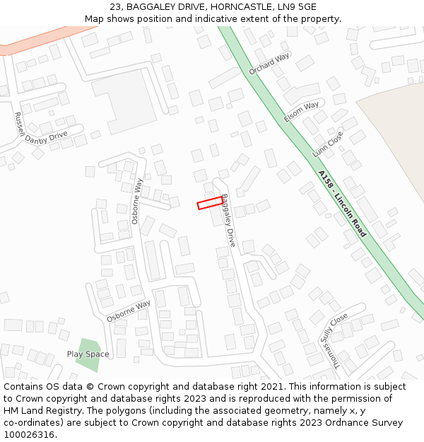 23, BAGGALEY DRIVE, HORNCASTLE, LN9 5GE: Location map and indicative extent of plot