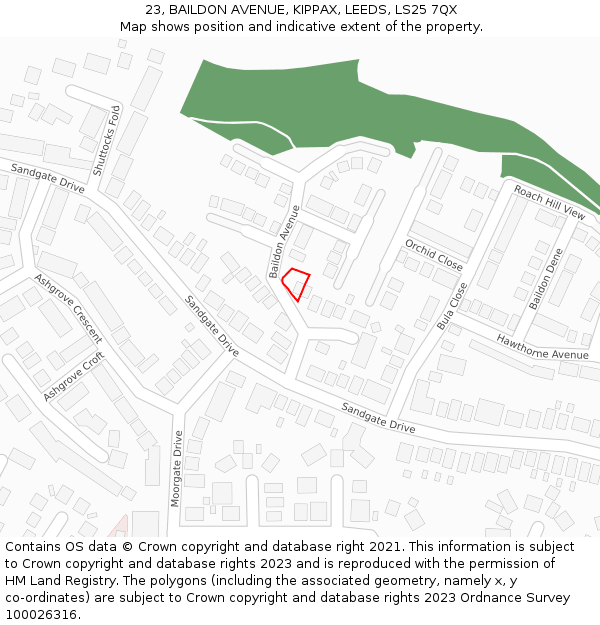 23, BAILDON AVENUE, KIPPAX, LEEDS, LS25 7QX: Location map and indicative extent of plot