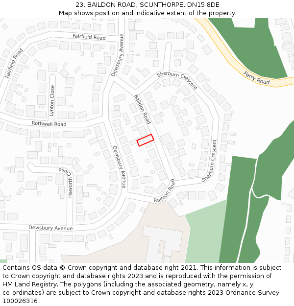 23, BAILDON ROAD, SCUNTHORPE, DN15 8DE: Location map and indicative extent of plot