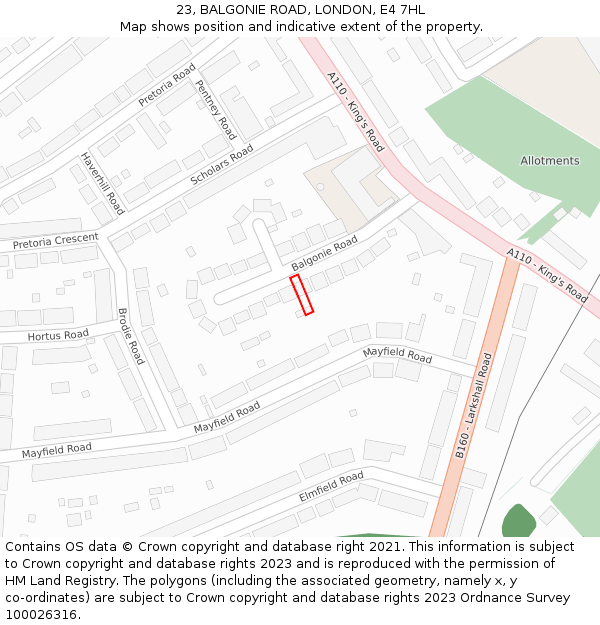 23, BALGONIE ROAD, LONDON, E4 7HL: Location map and indicative extent of plot