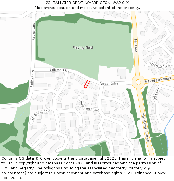 23, BALLATER DRIVE, WARRINGTON, WA2 0LX: Location map and indicative extent of plot