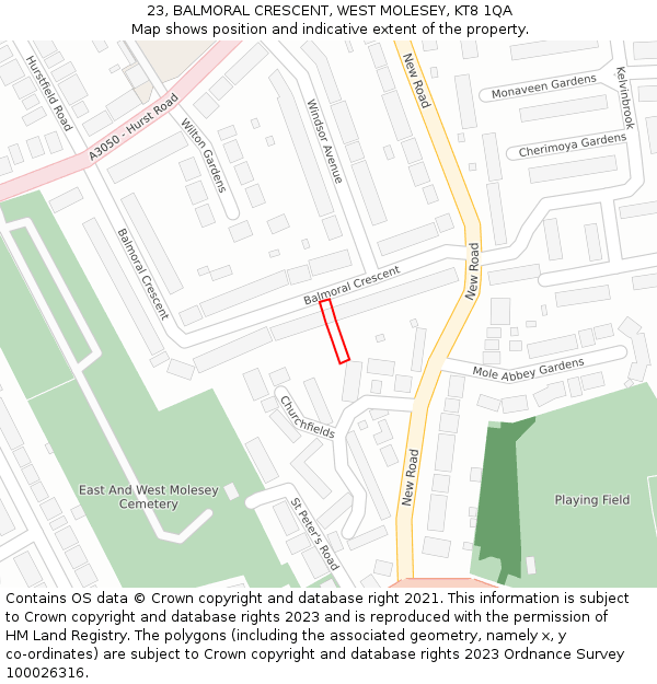 23, BALMORAL CRESCENT, WEST MOLESEY, KT8 1QA: Location map and indicative extent of plot
