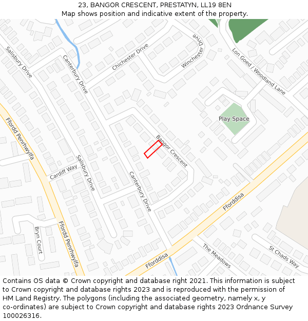 23, BANGOR CRESCENT, PRESTATYN, LL19 8EN: Location map and indicative extent of plot