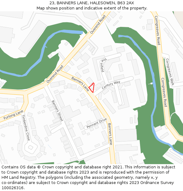 23, BANNERS LANE, HALESOWEN, B63 2AX: Location map and indicative extent of plot