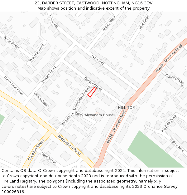 23, BARBER STREET, EASTWOOD, NOTTINGHAM, NG16 3EW: Location map and indicative extent of plot