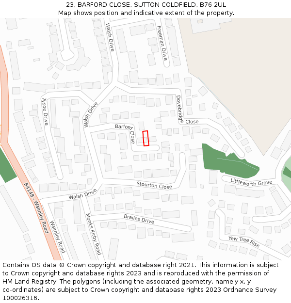 23, BARFORD CLOSE, SUTTON COLDFIELD, B76 2UL: Location map and indicative extent of plot