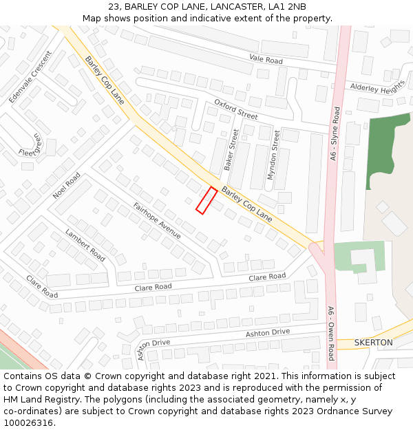 23, BARLEY COP LANE, LANCASTER, LA1 2NB: Location map and indicative extent of plot